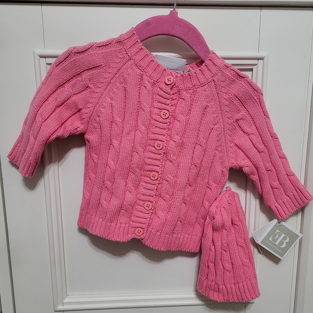 $ 💥3/$24 NWT Elegant Baby Cable Knit Pink Sweater and‎ Hat